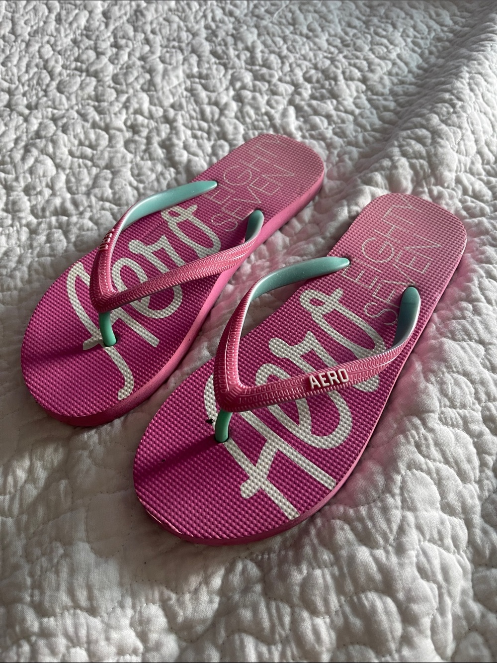 AERO Women's Pink Flip Flop Sandals with Mint Accents